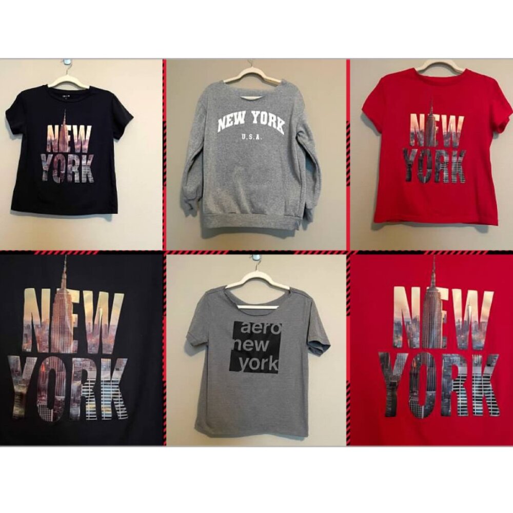 NEW YORK, 4 Shirt Bundle, 2 Shirts are Small Oversized Raw Hem, 2 XS